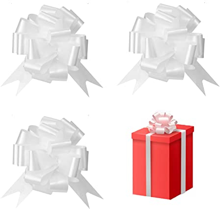 AolKee 60 Stück Weiß Autoschleifen Hochzeit, autoschmuck Hochzeit, Hochzeitsautobänder und -Schleifen, Ziehschleifen-Dekoration für Weihnachtsbäume, Geschenkkörbe