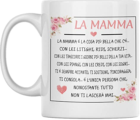 Vulfire Mamma Tazza Regalo donna compleanno Idea originale Idee Regali per lei per Natale festa della mamma, Dedica per la Mamma (Bianco, Ceramica)