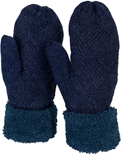 styleBREAKER Damen warme Winter Strick Fäustlinge, Handschuhe mit Rauten Muster, Thermo Fleece, Strickhandschuhe 09010031, Farbe:Dunkelblau