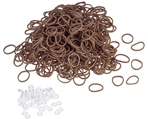 sourcing map Rubber Band Brown Stretchable Rubber Elastic Band 0.5inch Dia with S-Clips for Home Office, Pack of 600