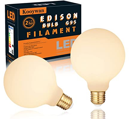 KOOYWAN LED Filament Lampen G95 E27 8W 2500K Dimmable Opal LED Große Glühbirnen Leuchtmittel Matt Weiß 2stk