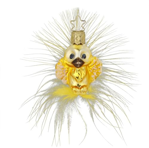 Christbaumschmuck Vogel Hans 5,5cm mundgeblasenes Glas handbemalt - Weihnachtsbaumschmuck Dekovogel mit Federn Gelb - Weihnachtsdeko Anhänger Vogelfigur - Weihnachtskugeln & Glasfiguren