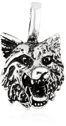 NKlaus Wolf Kettenanhänger 925 Silber Amulett Wolfskopf 2cm Talisman Anhänger 7462