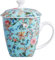 CFLNYC Bone China Mug with Lid, Large Capacity Ceramic Breakfast Coffee Cup, Flower Patterns Tea Cup for Birthday Gift (Color : Green, Size : 17.9oz)