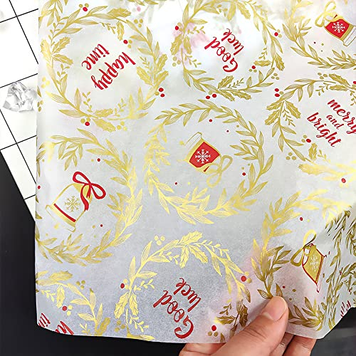 MORANTI Geschenkpapier mit Weihnachtskranz-Muster, 50 x 70 cm, Geschenktüte, dekoratives Seidenpapier für Weihnachten, Geburtstag, DIY, Kunsthandwerk