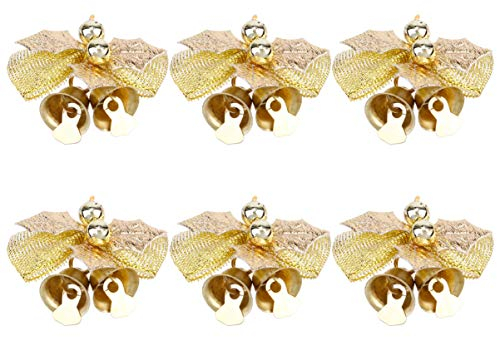 EXCEART 6 Stücke Gold Verpackung Weihnachtsdekoration Baum Kränze Basteln Knoten Girlande Dekor Glocke Klang Anhänger Stoff Schleife Miniband Handwerk Hängen Geschenk Urlaub mit
