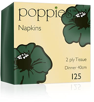 Poppies Forest Green Napkins 40cm 2ply - Pack of 125 | Disposable, Party, Paper, Dinner Napkins