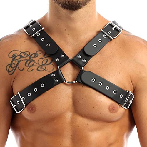 PIIKNUO Leder Harness Herren Body PU Leder Männer Brust Geschirr Punk Gothic Fetisch Sklave Bandage Kostüme Party Klub Outfits Sexy Brustgeschirr Punk Schulter Gürtel