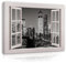 Leinwandbild Fensterbilck Fenster New York Skyline bei Nacht Panorama 80x60 cm | Canvas Leinwand Bilder Wandbilder für Schlafzimmer Wohnzimmer Wandbild Kunstdruck Bild auf Leinwand Aufhängefertig