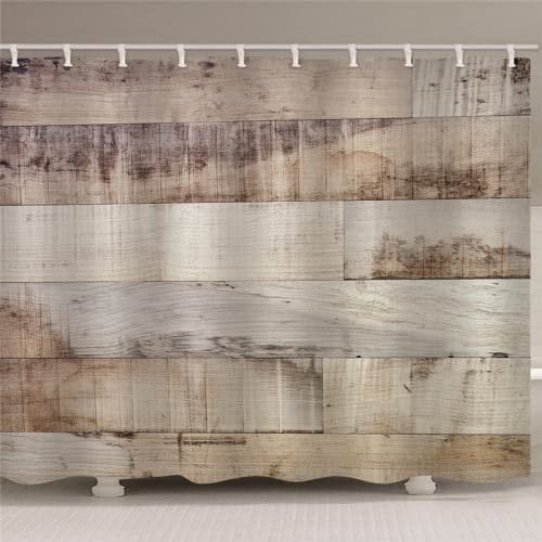 BOVZOX duschvorhang 180x180 Vintage & Holzverkleidung Wasserdichter, Duschvorhang Badewanne, Waschbar Stoff Polyester Duschvorhänge mit 12 Duschvorhangringen, Beschwerter Saum