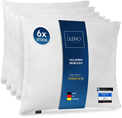 LILENO HOME Microfaser Kissen 80x80 cm Premium (850g Füllung) [6er Set] bis 95 Grad waschbar mit Reißverschluss - Kopfkissen 80x80 cm als Kissen-Füllung für Bett - Deko-Sofa-Kissen
