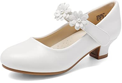 DREAM PAIRS Ballerine Bambina Mary Jane | Punta tonda, cinturino a fiore, soletta in lattice, tacco 3,3 cm, chiusura a strappo.