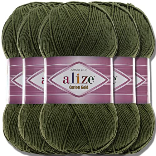 Alize 5x 100g Cotton Gold Batik Türkische Premium Wolle Baumwolle und Acryl Handstrickgarne Garn Yarn Babywolle Strickgarn mit Akzente Accessoire Baby zum Häkeln Stricken (Forest Green | 29)