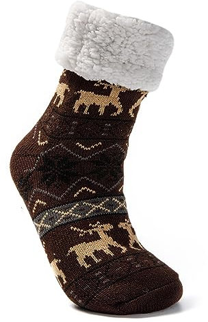 JOMIX Calze Antiscivolo Uomo Felpate Lunghe Imbottite Calzettoni Natalizi Invernali Calzini Termici Pile Calde Calze Termiche Uomo da Casa MU7426 (Marrone, 39-46)