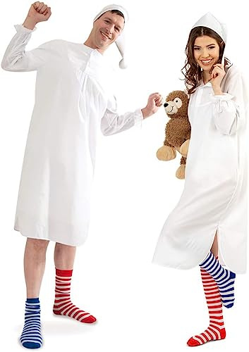 KarnevalsTeufel.de Herren-/Damenkostüm Nachthemd, Hemd mit Mütze, Fasching, Schlafanzugparty (S)