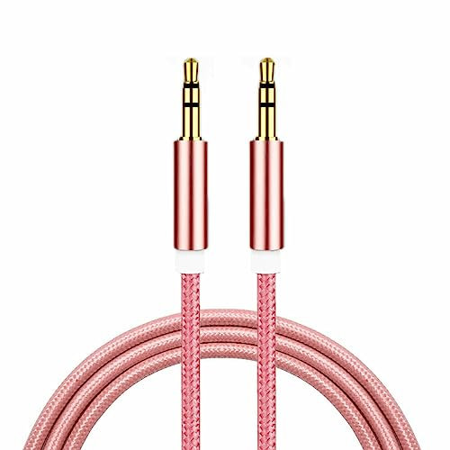 3.5mm Aux Cable | Gold Plated Aux Cable 3.2mm (1 Meter) | Male To Male Stereo Cord For SmartPhones, Android Tablets, Car, Home Stereos, Headphones and Speaker (Pink)