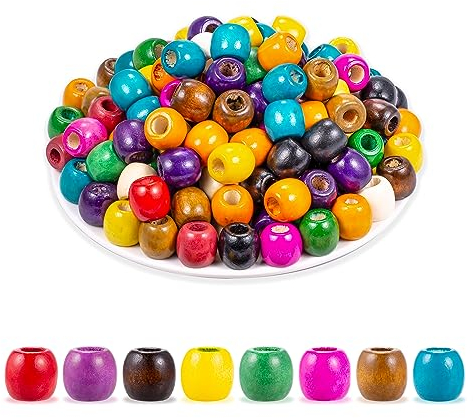 200 Stück Bunte Holzperlen Holzkugeln mit Loch Groß 7mm, 17mm Holz-Perlen Bastelperlen Kugeln Perfekt zum Basteln or Dekorieren