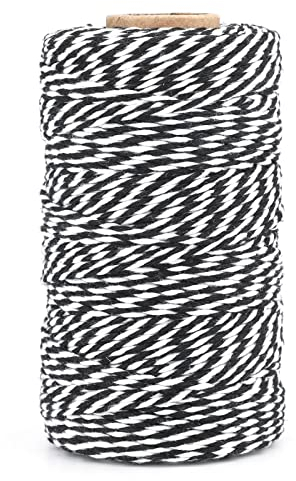 KINGLAKE 2mm Kordel Schwarz und Weiß,100M Baumwollschnur,Makramee Garn,Baumwollgarn Dünn,String Für Backen,Kochen in der Küche,DIY Basteln,Weihnachtsgeschen Kverpackung,Deko