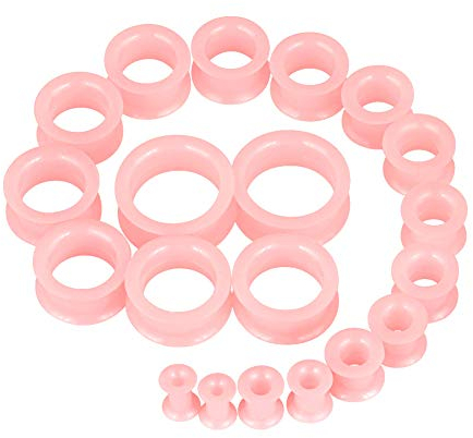 Longbeauty 20er Set/10 Paare Weich/Hart Silikon Tunnel Set Dehnungsset Ohr Piercing Schmuck Double Flared Flexible Stretching Expander, Hellrosa(Hart)