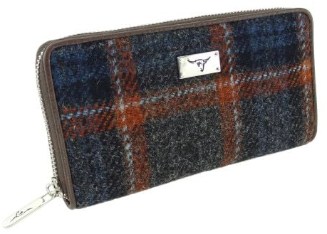 Glen Appin Damen Geldbörse, Harris Tweed, Grau/Rost, Einfarbig, Reißverschluss, Münztasche, Klassisch, Modisch, 10,5 cm x 19,5 cm x 3 cm, LB2100 Staffa