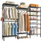 Solerconm Portant à Vêtements avec Étagères à Chaussures, Porte Vêtement sur Pied en Métal Hauteur Réglable 175x40x195 CM, Charge 430KG pour Présentation Rangement Chambre Salon