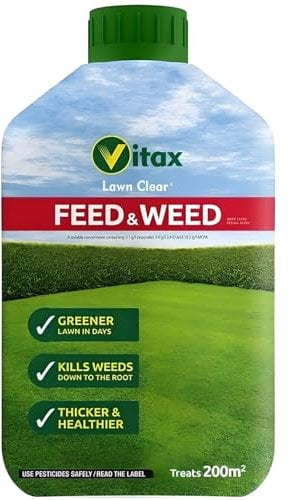 AMK® Vitax Green Up Liquid Lawn Feed Food & Weed Fertiliser Grass Care 200sqm 1 Litre Kills Weeds and Roots