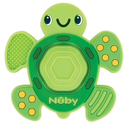Nuby Teethe N' Pop Beißring mit Pop-it-Mitte, ab 3 Monaten, Schildkröte | Silikon-Beißspielzeug mit vielen Beißflächen & interaktivem Pop-it-Zentrum, fördert Motorik & lindert Zahnungsbeschwerden