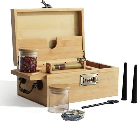 HINITOYOU Große Bambusbox mit Zahlenschloss Box Abschließbare Set mit Aufbewahrungskiste für Kaffeebohnen, Gewürze und Würzmittel