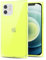 Svanove for iPhone 12 Mini Clear Case Square Rectangle Edge, Transparent Aesthetic Trendy Girly Neon Bright Silicone Rubber Phone Case for Women, Thin Slim TPU Bumper Protective Cover, Neon Green