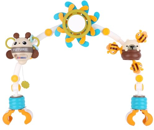 RISVOWO Kinderwagen Spielzeug, Baby Montessori Spielbogen Anhänger, Kinderwagenkette Spielzeug, Spielzeugkette mit Süßen Bienen für Kinderwagen, Babyspielzeug 0-12 Monate für Babybett und Babyschale