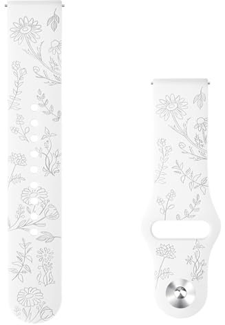 Vancle Uhrenarmband 20mm für Damen Herren, Weiches Silikonarmband mit Eingravierten Blumen, Sport Ersatzarmbänder Zubehör Kompatibel mit 20mm Smartwatches