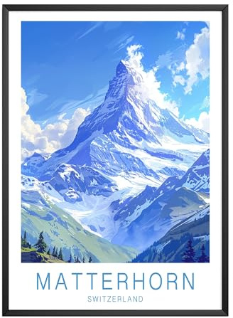 MJ-GRAPHICS® | Vintage Reise Poster Set - Matterhorn Alpen, Schweiz Berglandschaft - Fine Art Kunstdruck 300g - A4 Qualitätsdruck Travelposter im Retrostil mit intensiven Farben - ohne Rahmen