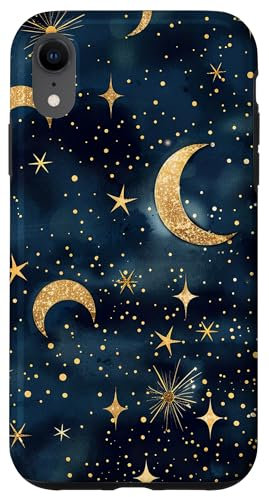 Aesthetic Celestial Magic Moons And Stars Blue Pattern Art Case for iPhone XR