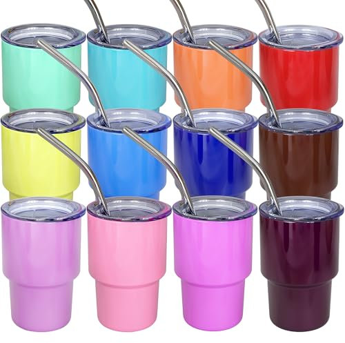 UIRZOTN 12 Pack 3 oz Mini Tumbler Shot Glass with Straw and Lid…