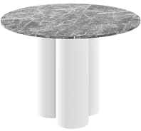 Design Esstisch rund HRE-111 Marmor dunkel/Weiß Hochglanz 100 x 75 cm runder Esszimmertisch Küchentisch Funktionstisch Round Kitchen Table Esszimmer Dining Table Rundtisch