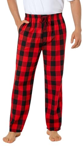Jveyvth Herren 100% Baumwolle Pyjamahose, Gewebte kariert Schlafhose Loungewear Pyjama Hose mit Taschen
