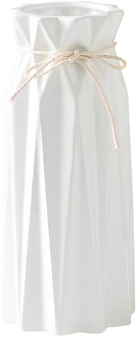 Dokeno Vase Weiß Keramik Modern, 24x10x10cm Vintage Weiß Vase mit Juteschnur, Blumenvase Keramik Weiß, Deko Vase Weiß Porzellan für Küche, Büro, Wohnzimmer, Badezimmer, Schlafzimmer