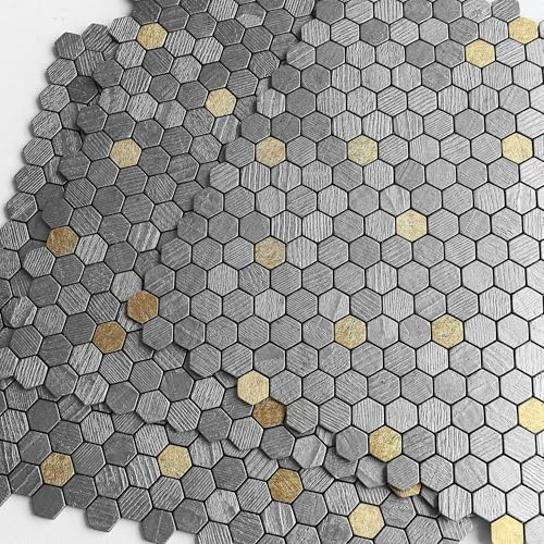 VAOVI Selbstklebende Mosaikfliesen Fliesenaufkleber Gold,10 Stück