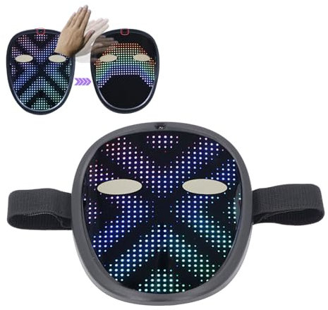 Bewinner 28x32 Pixel LED-Maske mit Gestenerkennung für Halloween Kostüme, Wiederaufladbares Unisex LED Leuchtgesicht, Verwandelnde Maske mit 30 Bildern und 40 Animationen