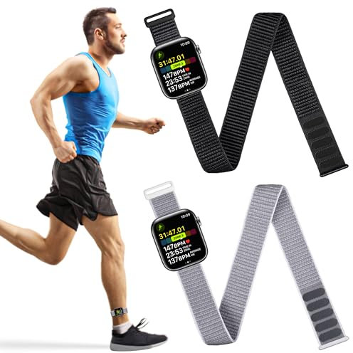 2 Pack Ankle/Arm Band Compatible with Apple Watch 49mm 45mm 44mm 42mm 41mm 40mm 38mm, Breathable Nylon Armband for iWatch SE Ultra Series 10 9 8 7 6 5 4 3 2 1, Stretchy Ankle Strap for Women Men