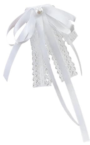 alloneslife Fliege, Schleife, Damen-Brosche, Spitzenband, Brosche, Anstecknadel, Studentenuniform, Hemd, Jabot-Kragen, Perlen, vorgebundene Schleife, Krawatte, Clip, Anstecknadel (weiß), weiß, See