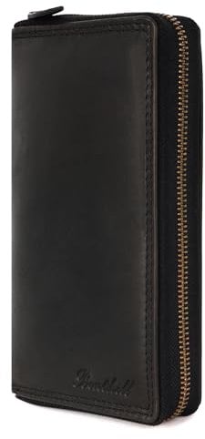 Benthill Geldbörse Groß Leder - XL Portemonnaie mit RFID-Schutz - Großes Portmonee mit vielen Kartenfächern - Reißverschluss Geldtasche inkl. Geschenkbox, Farbe:Schwarz