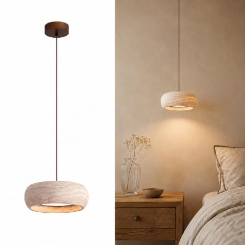 YKSJDFH LED-Kronleuchter aus gelbem Travertin, Wabi-Sabi-Stil, gelber Höhlenstein, cremefarbene Pendelleuchte, Wohnzimmer, Esszimmer, Hängelampen, Schlafzimmer, Nachttisch, kleine Hängeleuchte aus Ste