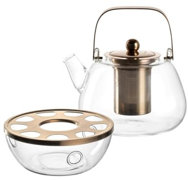 LEONARDO Tè per Te Teekanne mit Metallhenkel 1,2 L mit Stövchen aus dickwandigem Borosilikatglas, Hergestellt in Handarbeit, Spülmaschinengeeignet