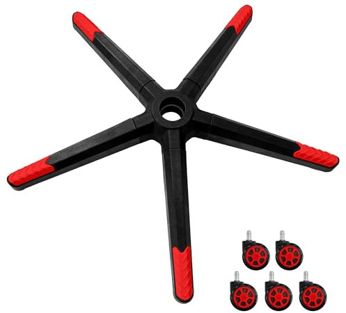 Racfenick 28 inch Heavy Duty Gaming Office Chair Nylon Base Legs Replacement with 2.5 inch Casters for Carpet and Hardwood Floors (Red)