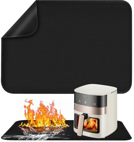 Feuerfeste Unterlage, 60x80cm Feuerfeste Silikonmatten für Tischplatte, Hitzebeständige Unterlage für Luftfritteuse Anti-Rutsch Wasserdichte für Luftfritteuse Kaffeemaschine Mikrowelle(Schwarz)