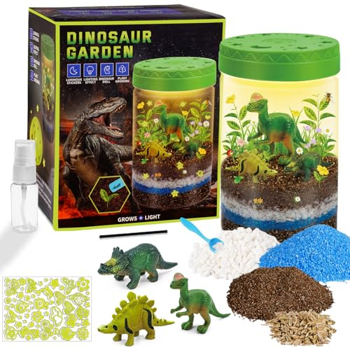 Dinosaurier Terrarium Set mit 3 Mini Dinos & Nachtlicht