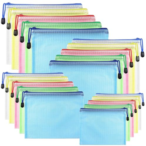 Dokumententasche mit Reißverschluss, A3/A4/A5/A6, 5 Farben, PVC, transparent, Dokumententasche, Reißverschluss, Netzstoff, für Reisen, für Büro, Reise, Zubehör (20 Stück)