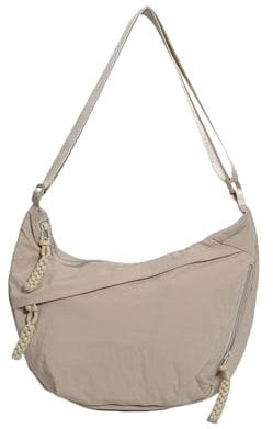 AYNKH Borsa a mezzaluna, tracolla regolabile borse a tracolla in nylon borsa a tracolla tinta unita borsa casual messenger per donne uomini viaggi scuola lavoro, bianco, One Size