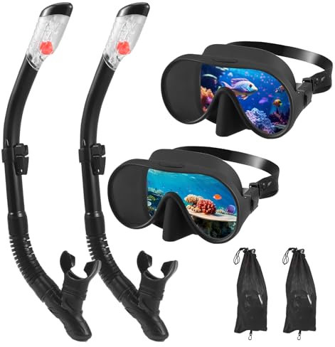 2er-Set Schnorchelset Erwachsene,Taucherbrille Erwachsene,wasserdichte Tauchmaske Anti-Fog Anti-Leck aus Gehärtetem Glas